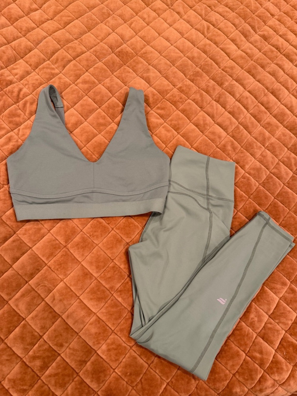 Fabletics Sage Green So Fresh 2 Piece Set - Sports Bra and Leggings
